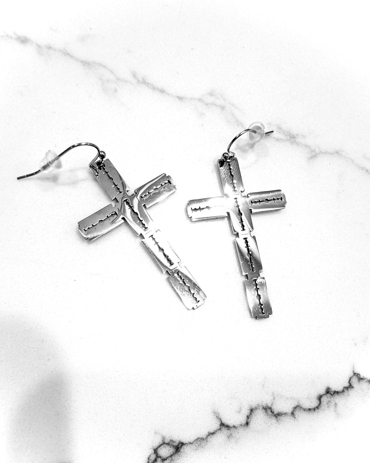 RAZOR CROSS EARRINGS