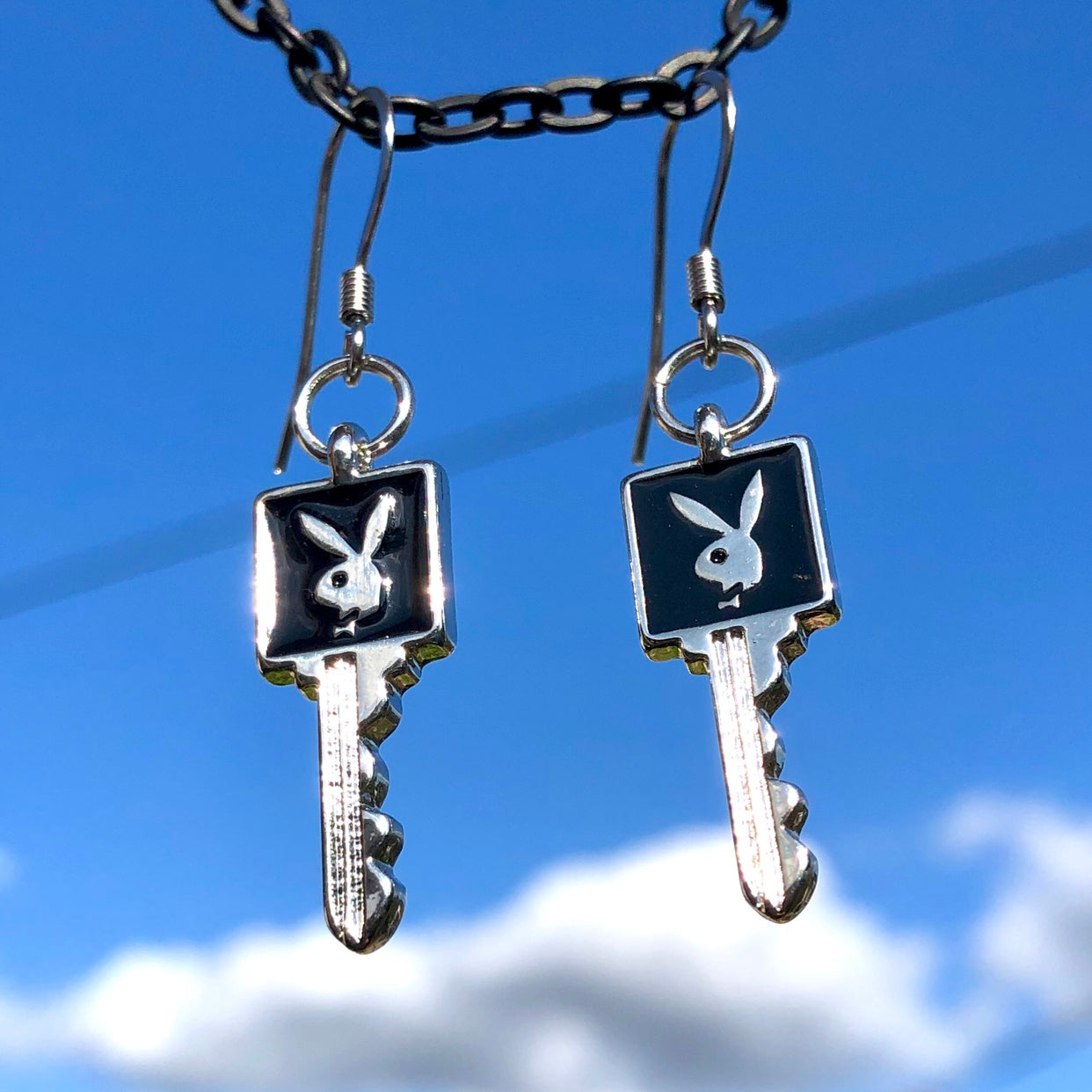 BLACK PLAYBOY KEY EARRINGS