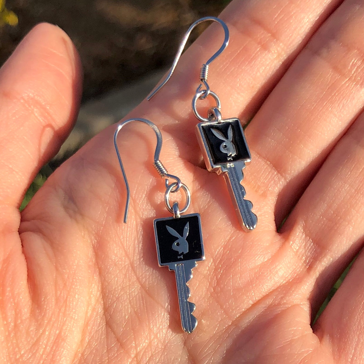 BLACK PLAYBOY KEY EARRINGS
