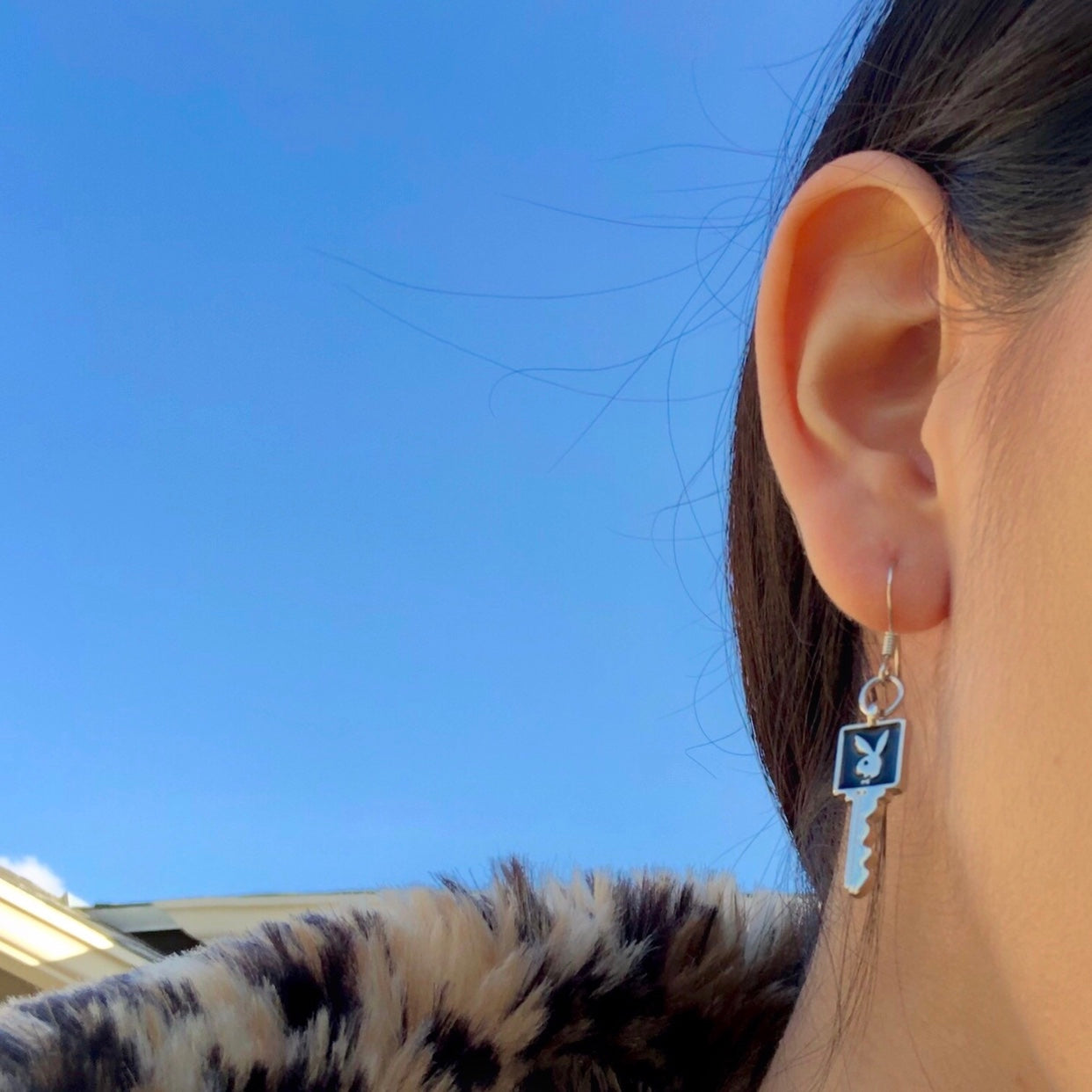 BLACK PLAYBOY KEY EARRINGS