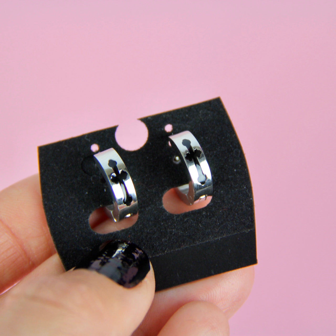 GOTH CROSS HOOP EARRINGS