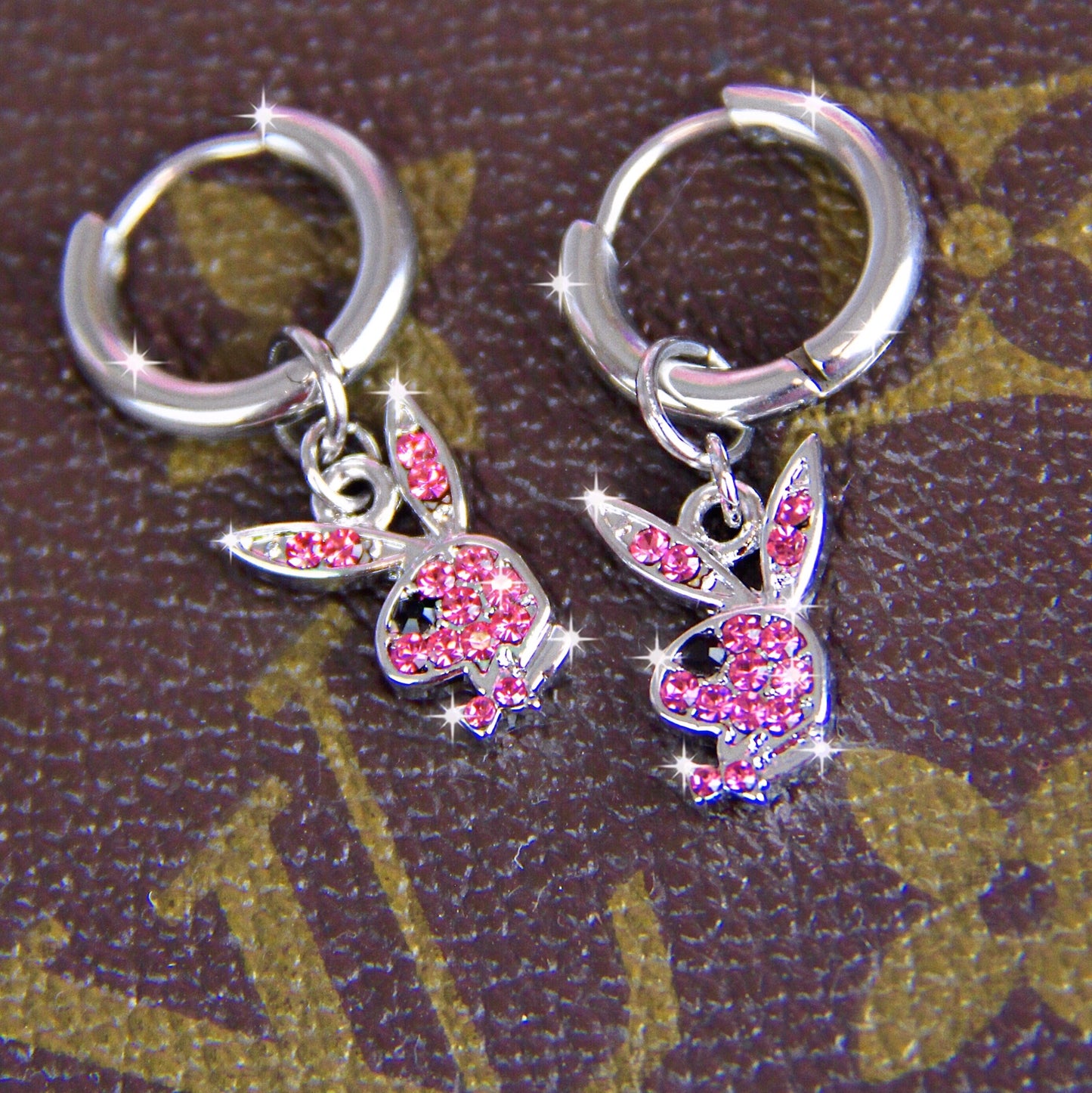 PINK RHINESTONE PLAYBOY EARRINGS