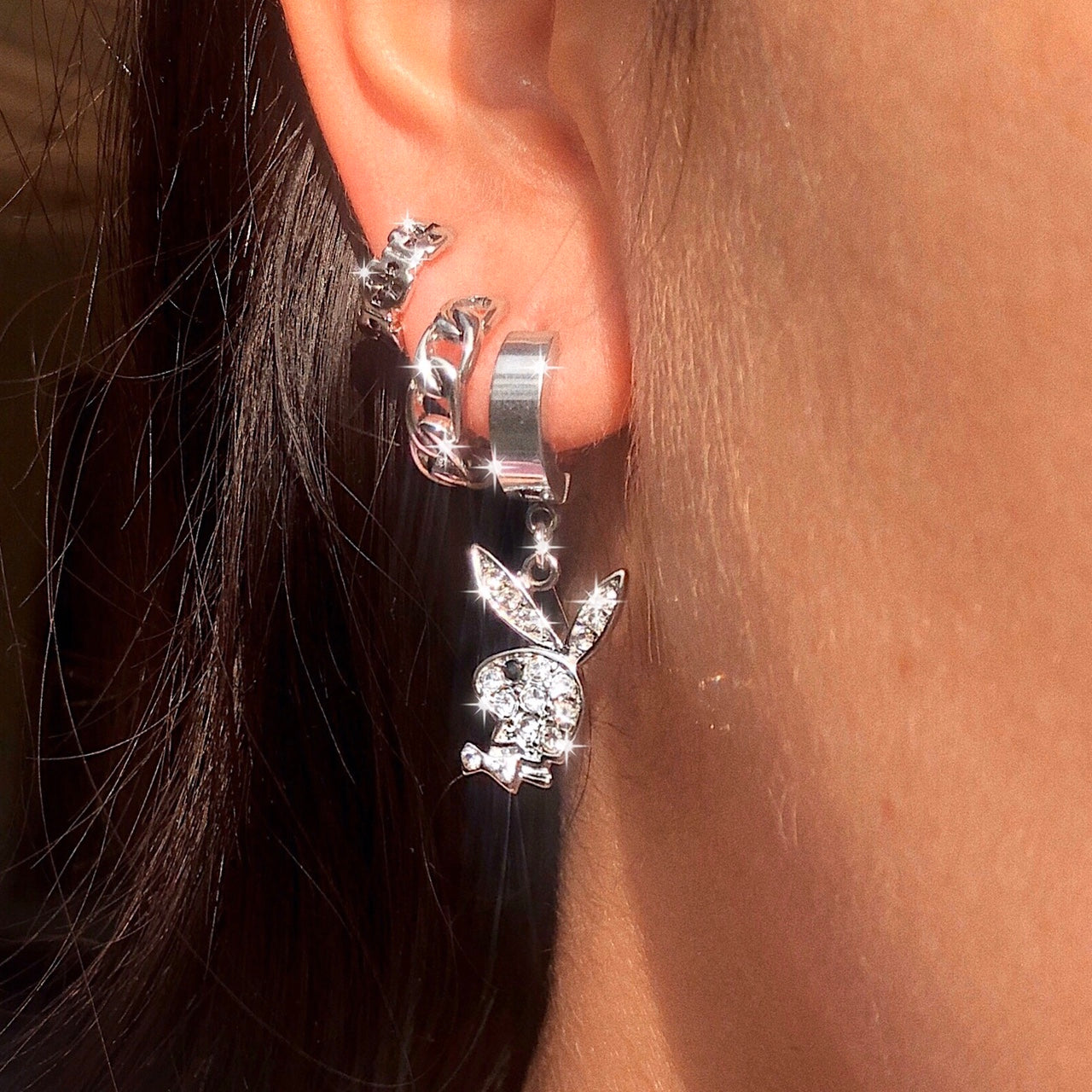 BLINGED OUT PLAYBOY BUNNY EARRINGS