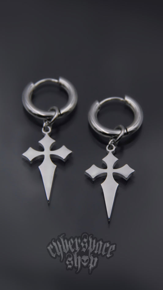 ETERNAL CROSS HOOP EARRINGS