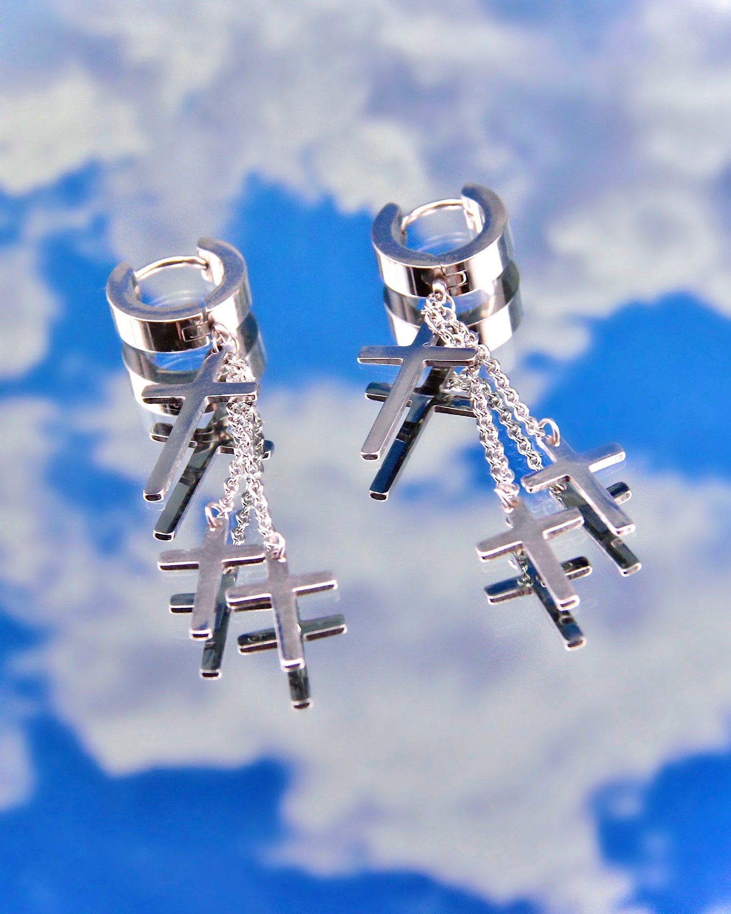 TRIPLE CROSS HOOP EARRINGS
