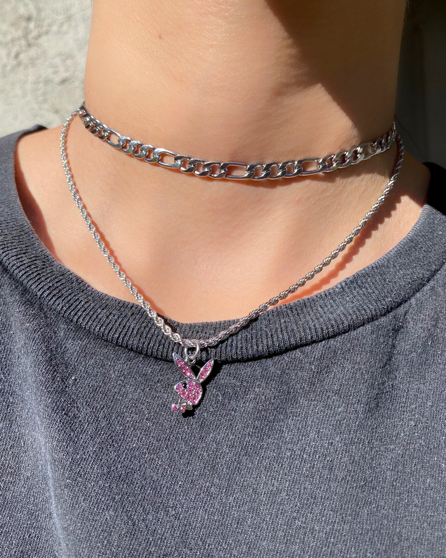 PINK GLITZ PLAYBOY BUNNY NECKLACE