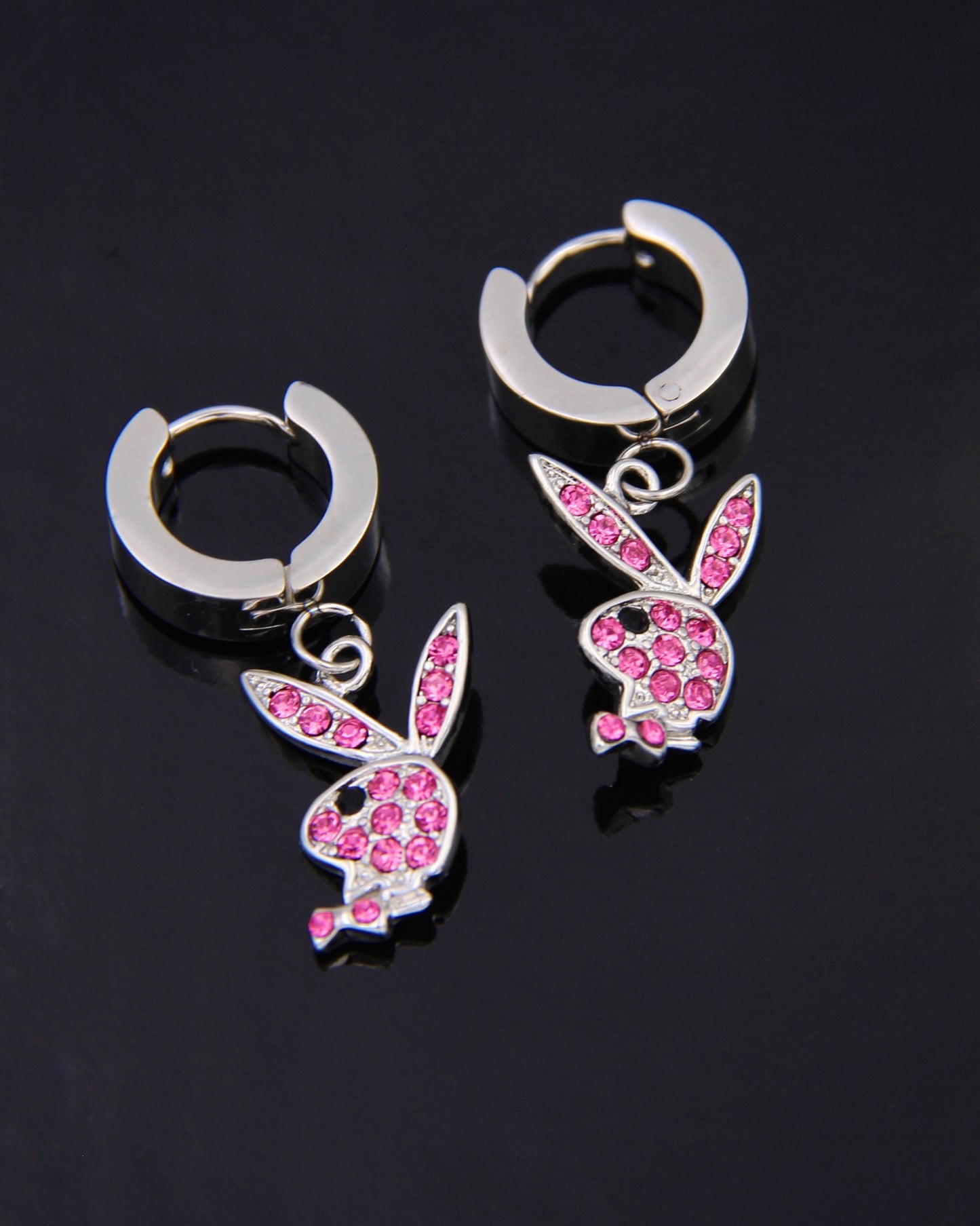 PINK BLINGED OUT PLAYBOY BUNNY EARRINGS