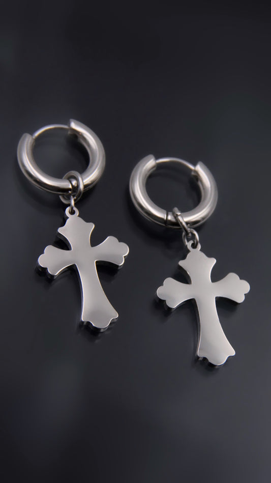 CHROME CROSS EARRINGS