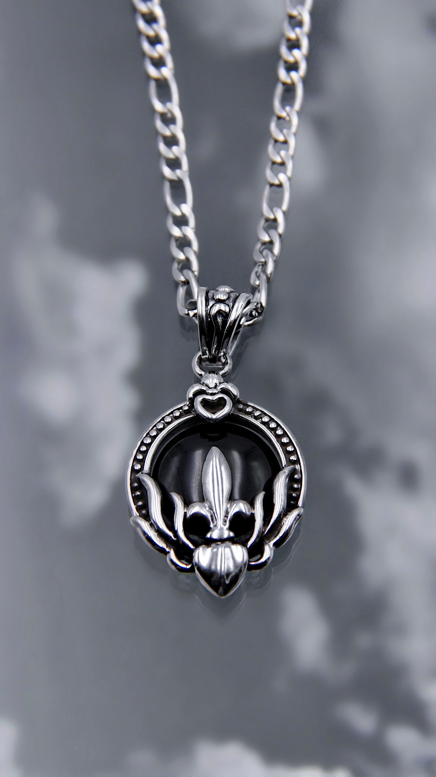 BLACK ONYX FLEUR DE LIS NECKLACE