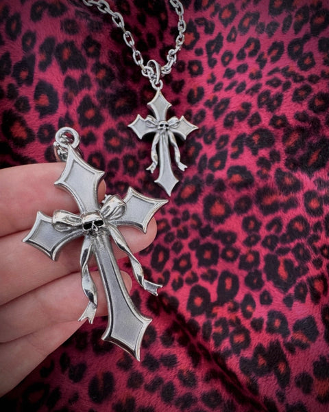 SKULL BOW CROSS NECKLACE
