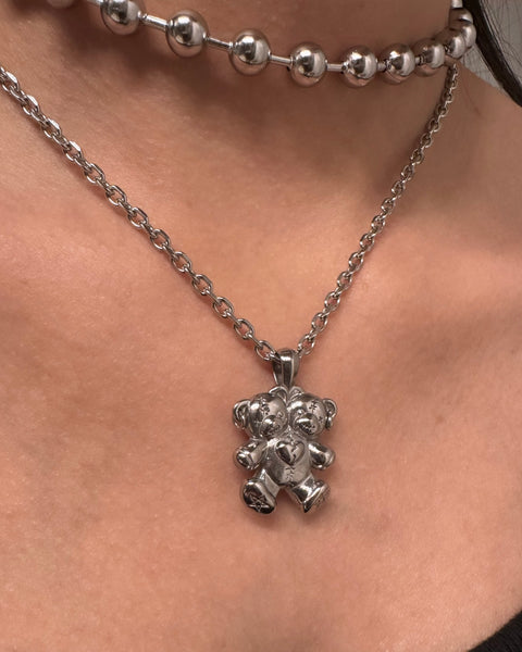 TWO HEADED TEDDY BEAR NECKLACE