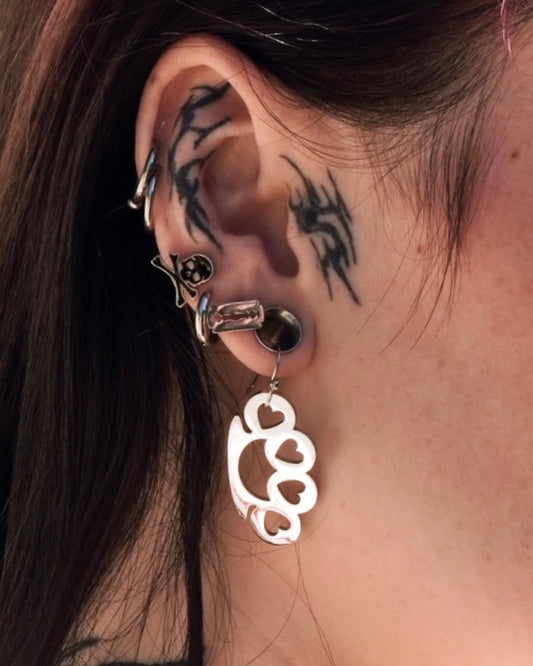 HEART BRASS KNUCKLE EARRINGS