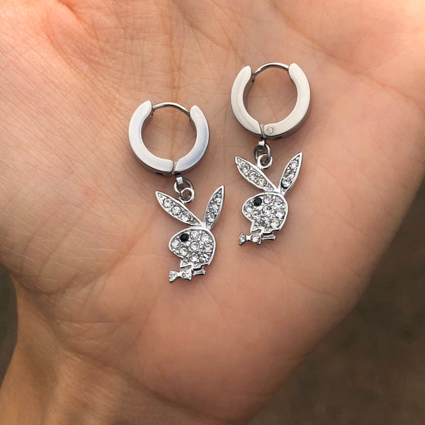 BLINGED OUT PLAYBOY BUNNY EARRINGS