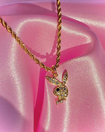 GOLD RHINESTONE PLAYBOY BUNNY NECKLACE