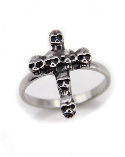 SINNER SKULL CROSS RING