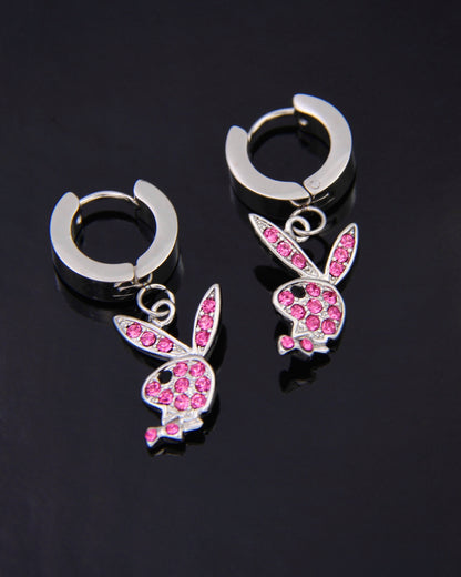 PINK BLINGED OUT PLAYBOY BUNNY EARRINGS