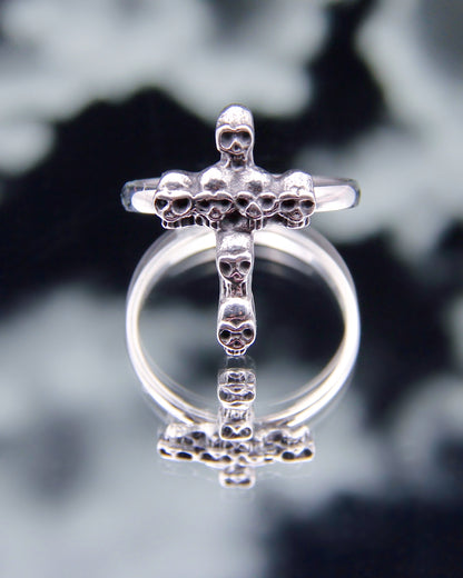 SINNER SKULL CROSS RING