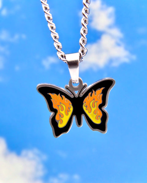 UP IN FLAMES BUTTERFLY NECKLACE