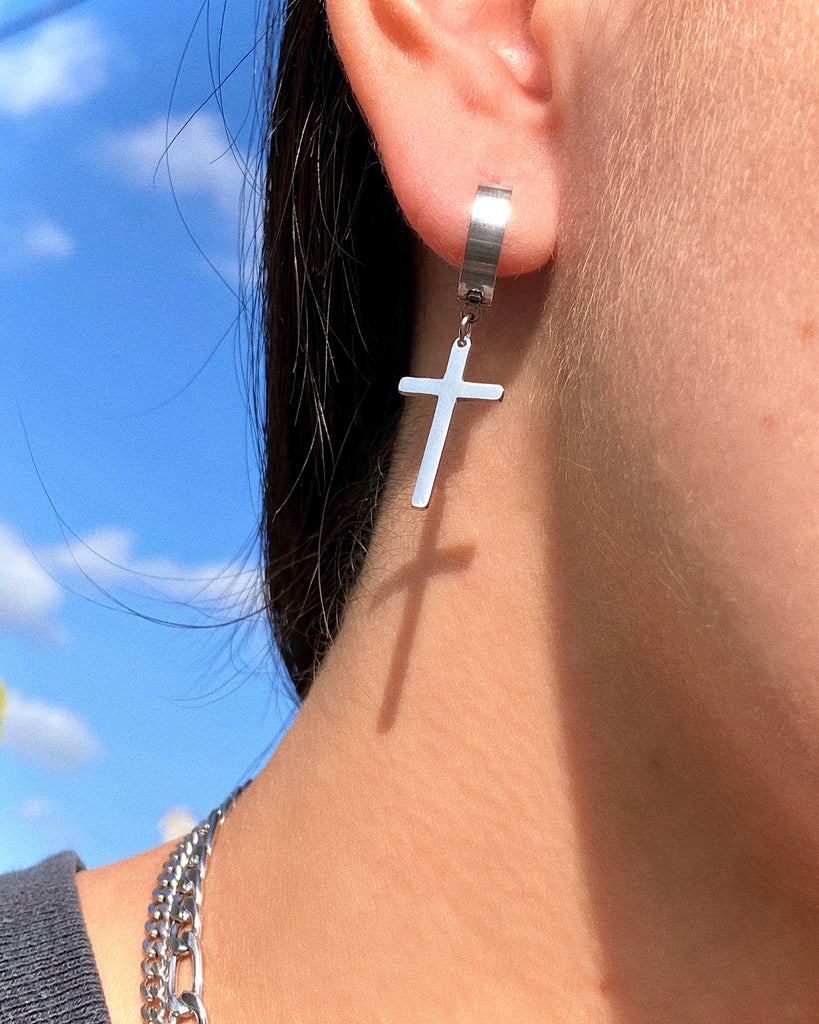 Cross earrings long Outlet