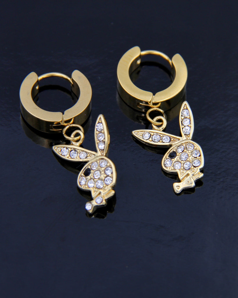GOLD BLINGED OUT PLAYBOY BUNNY EARRINGS